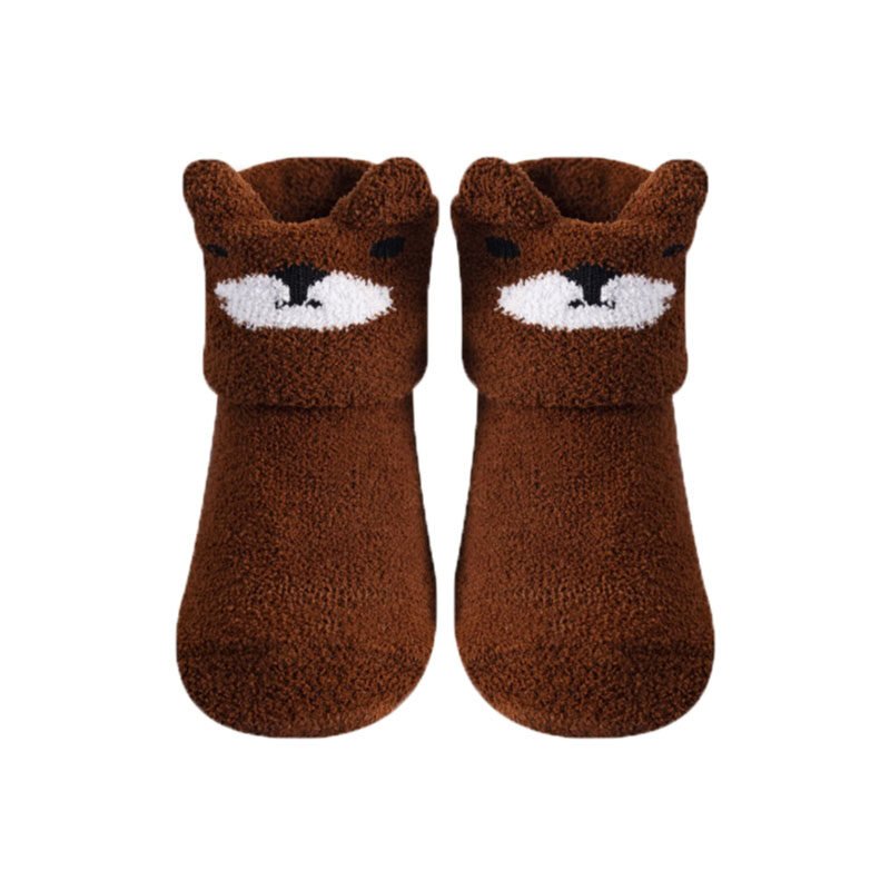 5 Paires Chaussettes Bébé Antidérapantes - Semelle Silicone - Coton Doux - Motif Ours - Taille 1-3 Ans