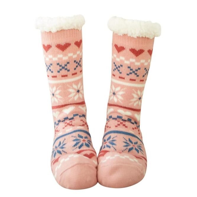 chaussette de noel flocon coeur rose pour femme