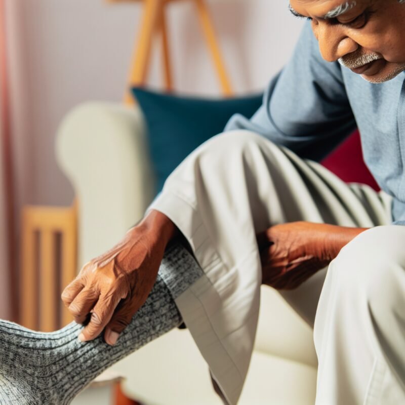 comment mettre des chaussettes de contention à une personne âgée