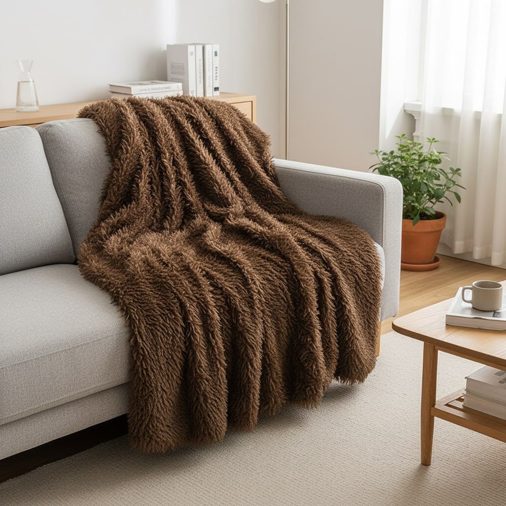 Plaid fausse fourrure chocolat (7)