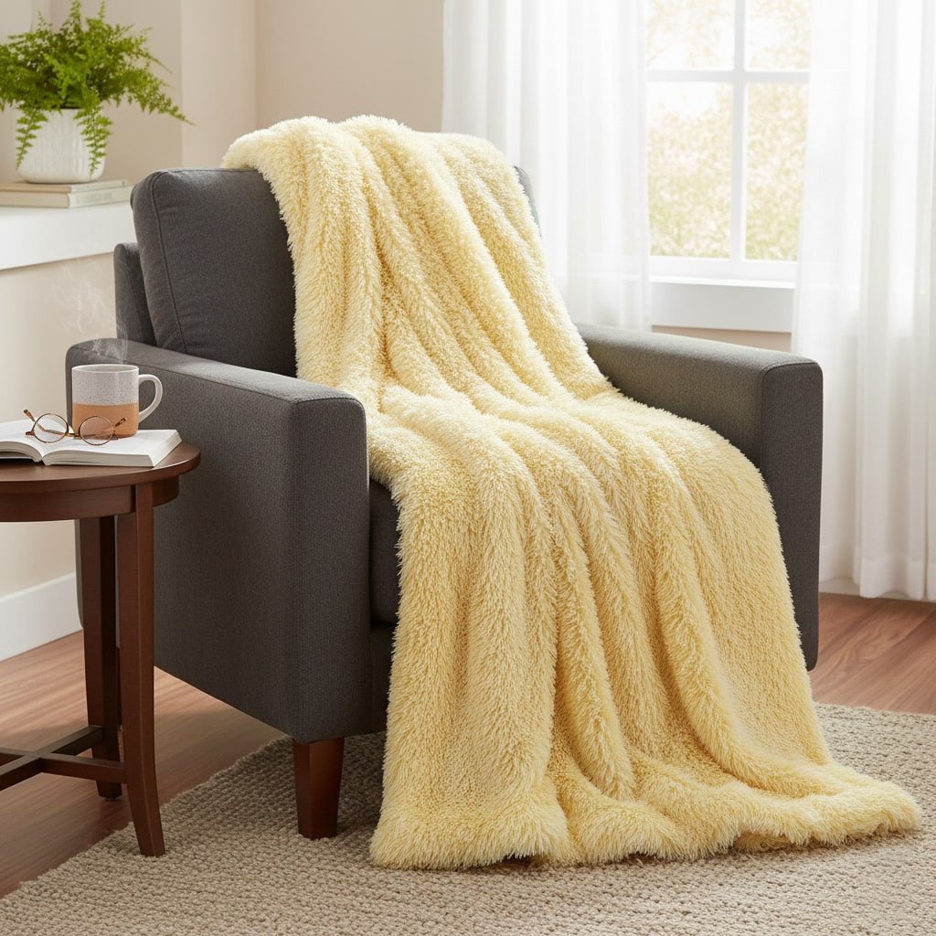 Plaid fausse fourrure jaune (5)