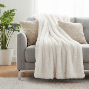 Plaid fausse fourrure blanc poil long