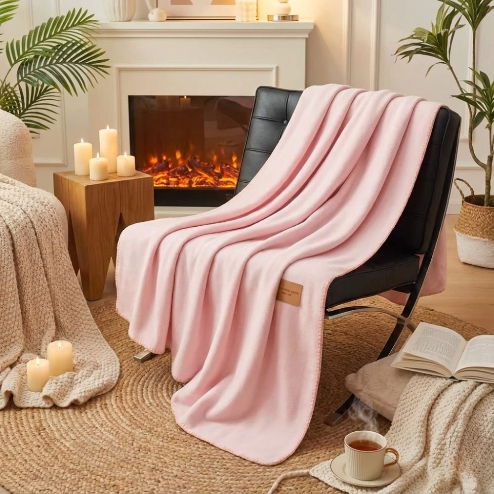 Plaid en laine rose 1