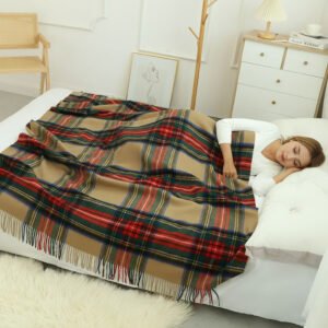 Plaid en pure laine à carreaux - Beige