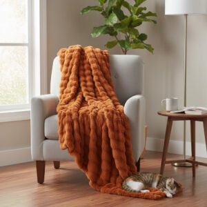 Plaid fausse fourrure orange