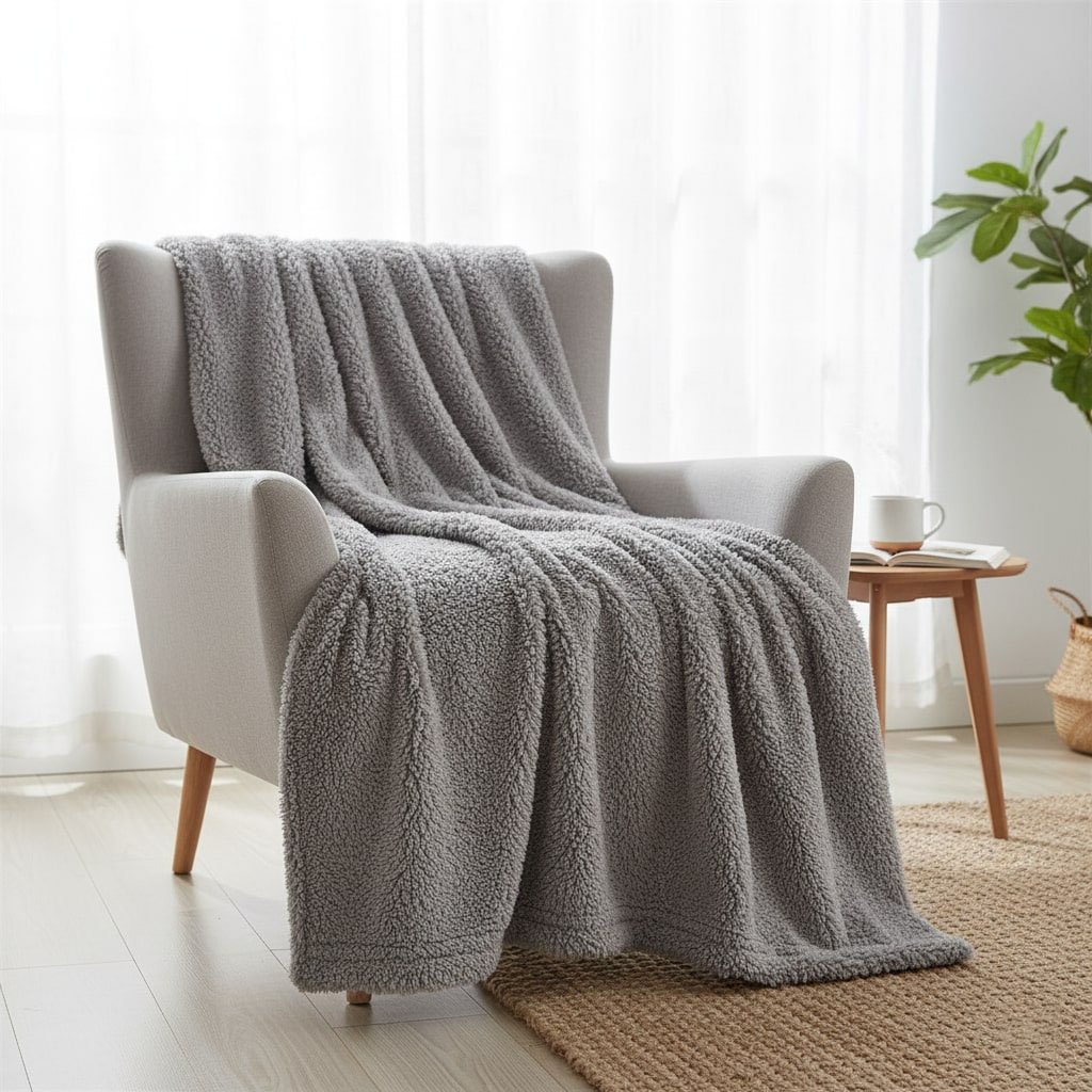 Plaid fausse fourrure taupe (7)