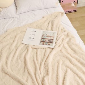 Plaid polaire motif coeur - Blanc cassé