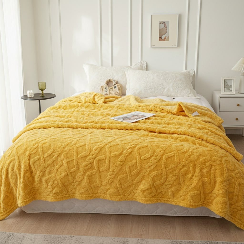 Plaid polaire jaune moutarde (5)