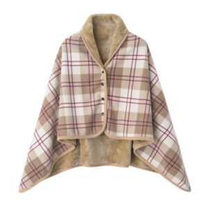 Poncho plaid polaire beige