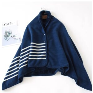Poncho plaid polaire bleu marine