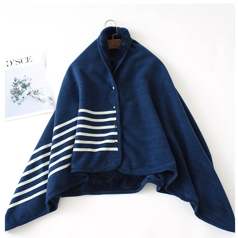 Poncho plaid polaire bleu marine (2)