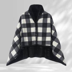 Poncho plaid polaire noir et blanc
