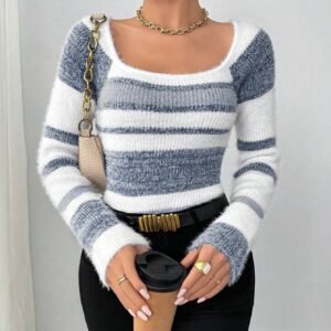 Pull pilou pilou femme col carré - Bleu, XS