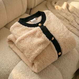 Pyjama veste boutonnée femme en pilou - Beige, M