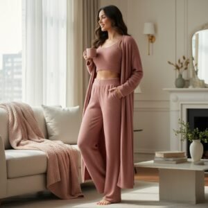 Pyjama pilou pilou femme 3 pièces - Rose