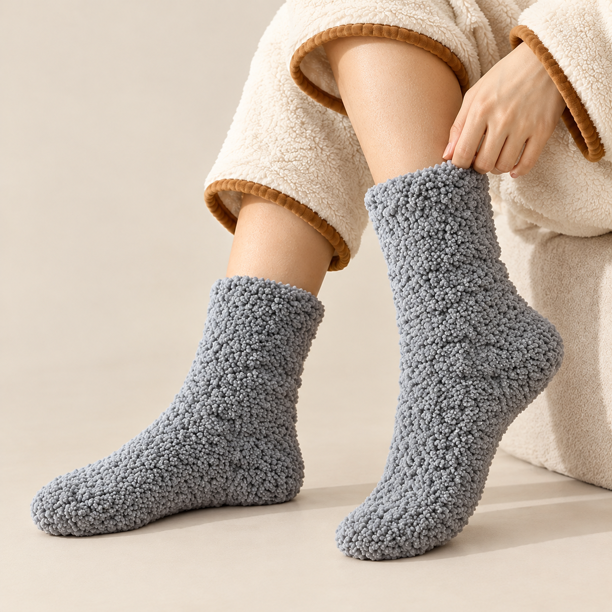 Chaussettes en pilou pilou gris chiné-3