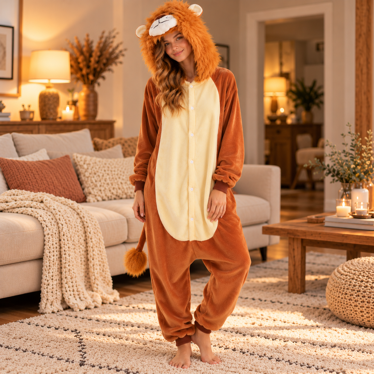 Combinaison pyjama lion en polaire adulte-2