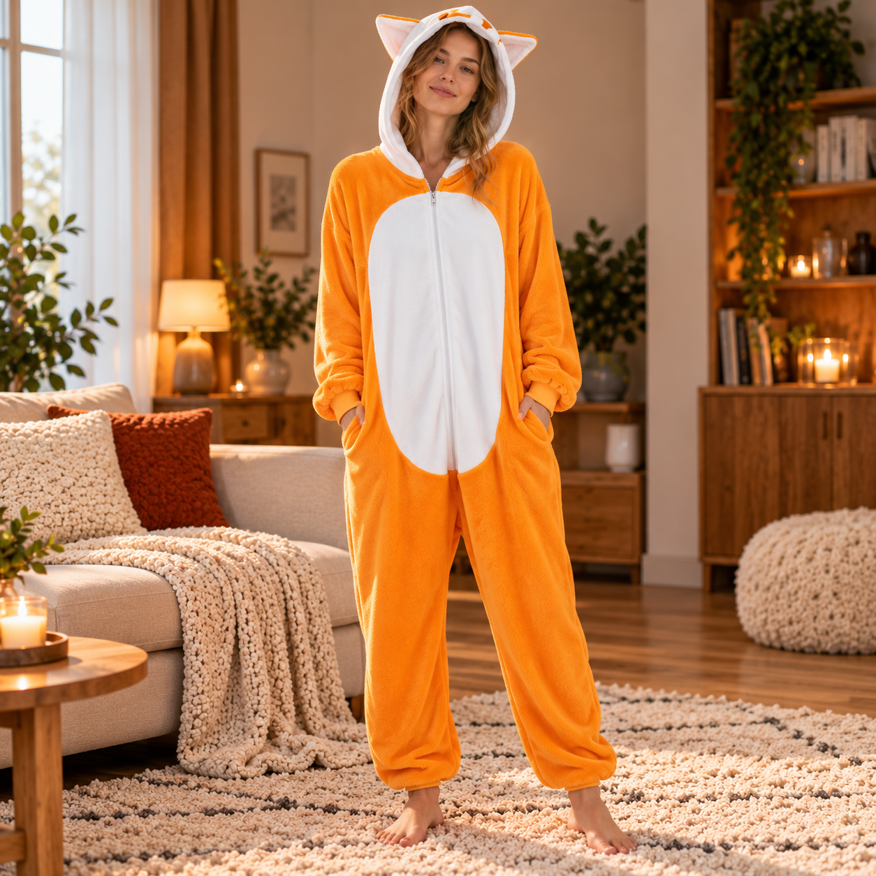 Combinaison pyjama renard en polaire adulte-2