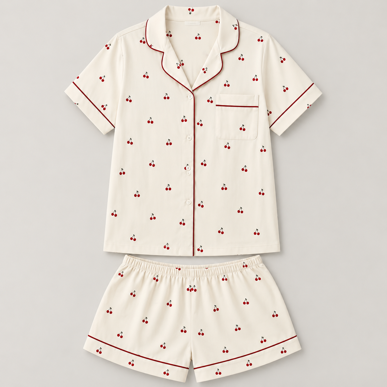 Ensemble pyjama short et chemise femme cerises, vue 2