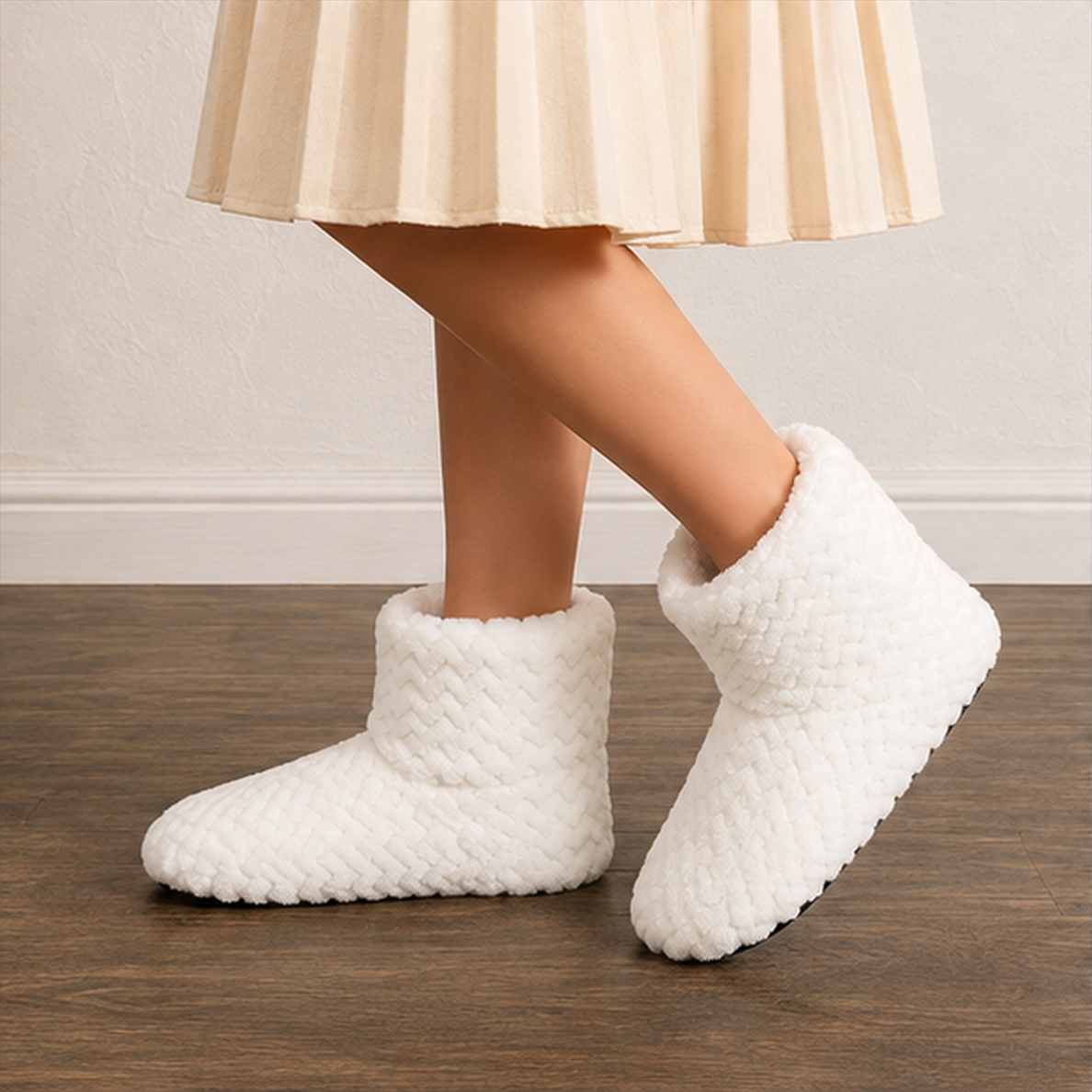 Chausson femme en pilou pilou doux, Blanc