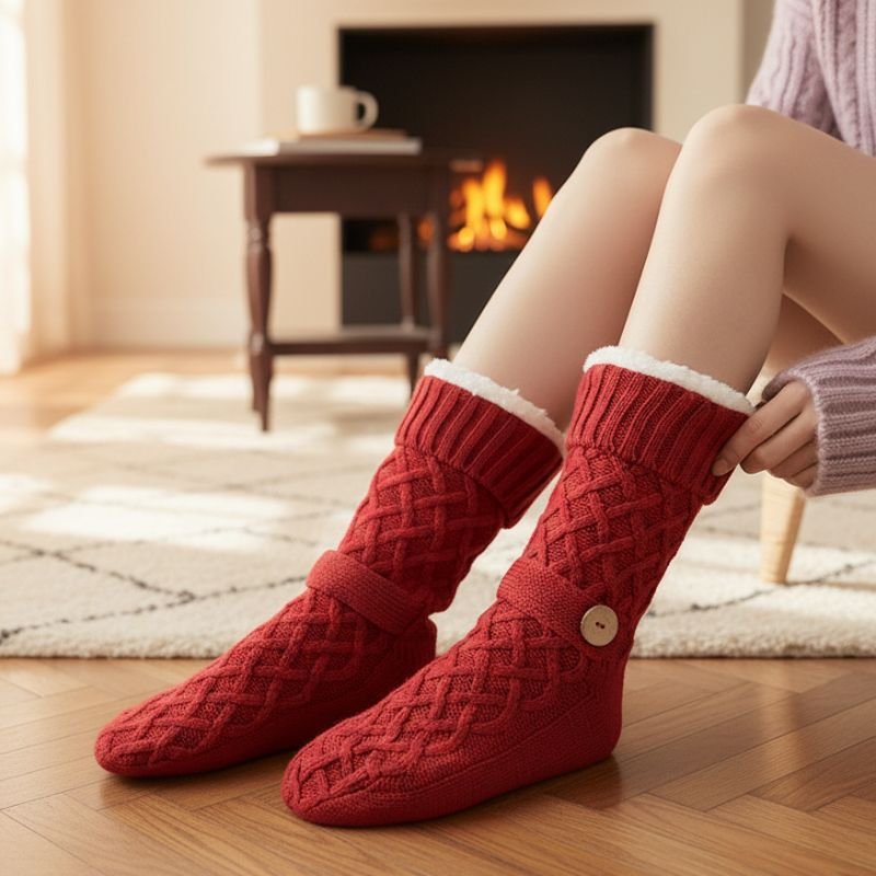 Chaussettes pilou rouge et blanc de Noël - vue 2