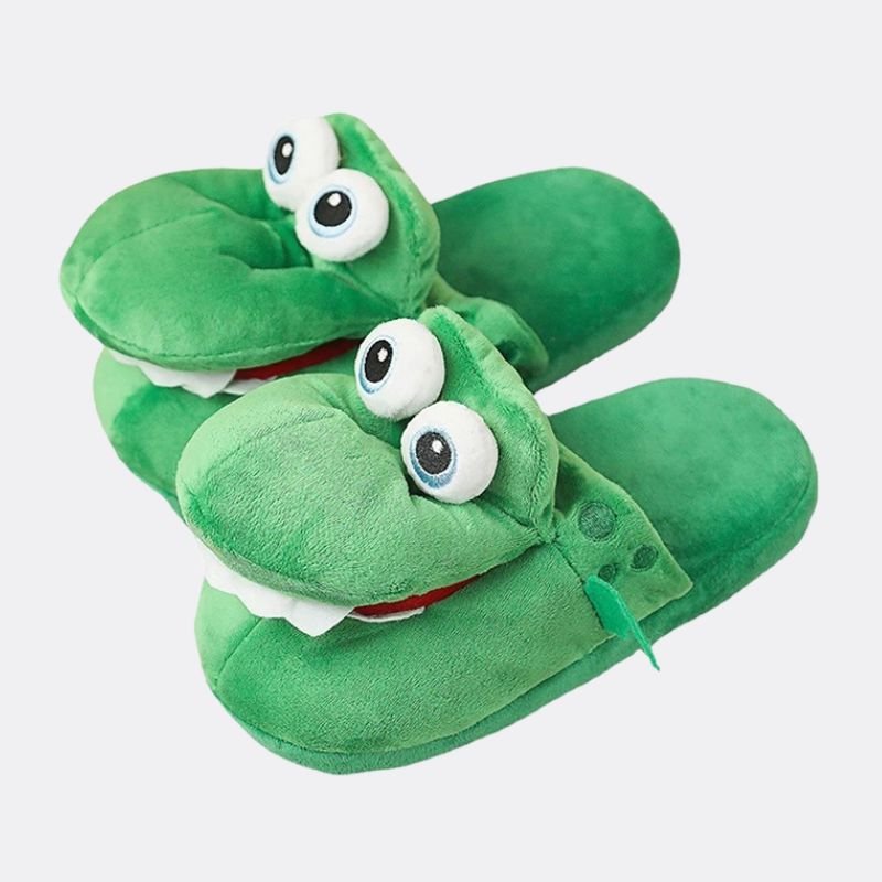 Chausson crocodile enfant en peluche verte - vue 2