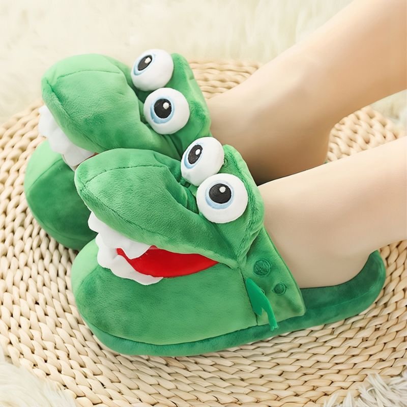 Chausson crocodile enfant en peluche verte - vue 3