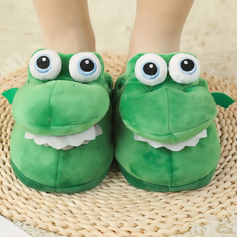 Chausson crocodile enfant en peluche verte - vue 4