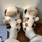 chaussons femme vache blanc et noir vue 2