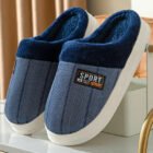 Chaussons homme fourrés à motif chevron bleu - vue 1