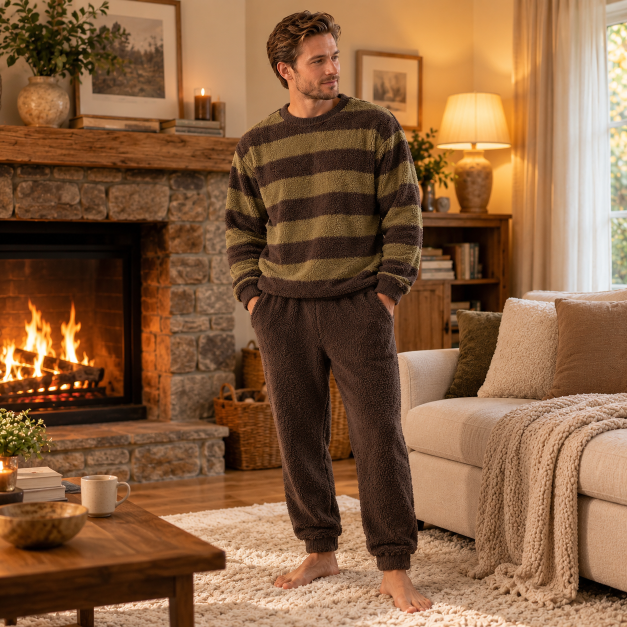 Pyjama homme pilou polaire rayure-2